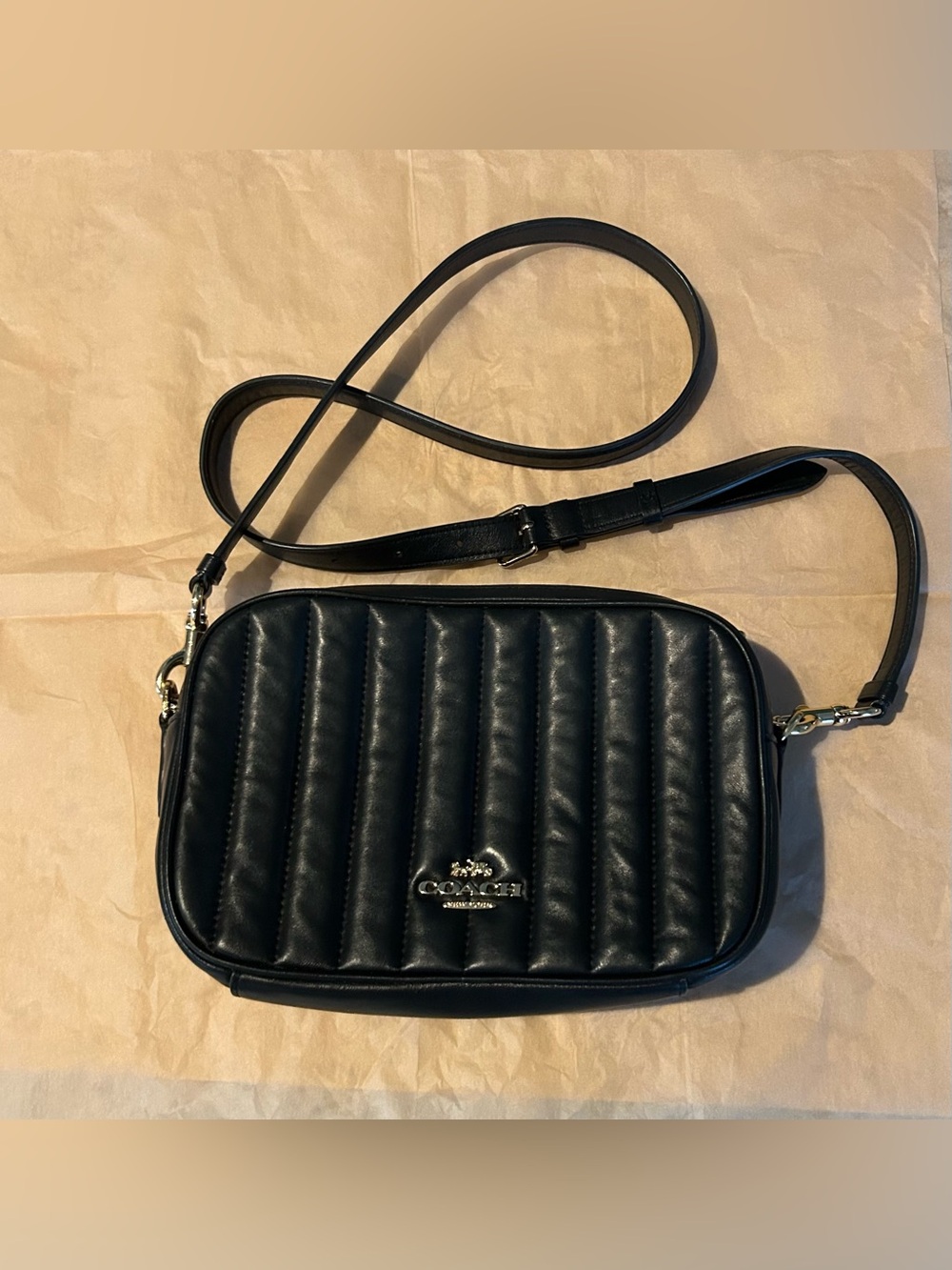 COACH ~ Women's Black Jes LEATHER Crossbody Bag With Linear Quilting